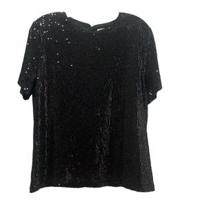 Vine & Love Women Black Sequin Short Sleeve top Size M!!